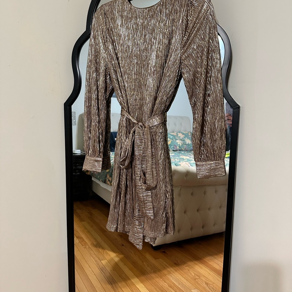 Vici Gold metallic Long-Sleeve Dress